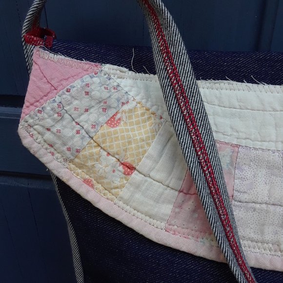 Handmade Shoulder Bag Purse Vintage Quilt Dark Denim - Picture 4 of 12